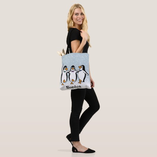 Dansende pinguïns ontwerp tote bag (Op model)