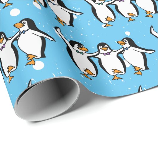 Dansende Pinguïns Ontwerp Verpakkende Document Bro Cadeaupapier (Rol Hoek)