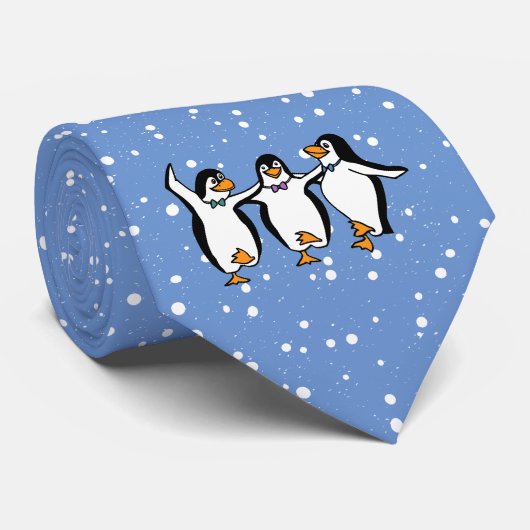 Dansende Pinguïns Sneeuwontwerp Stropdas (Opgerold)