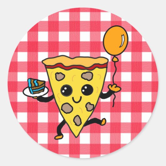Dansende Pizza Verjaardagsfeestje of Pizza Parlor Ronde Sticker (Voorkant)