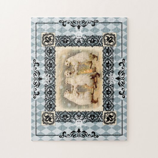 Dansende Polar Beren Blauwe Harlekijn Legpuzzel (Verticaal)