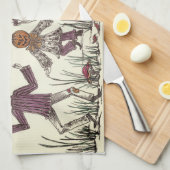 Dansende Pompoen Folk Keuken Handdoek (Quarter Fold)