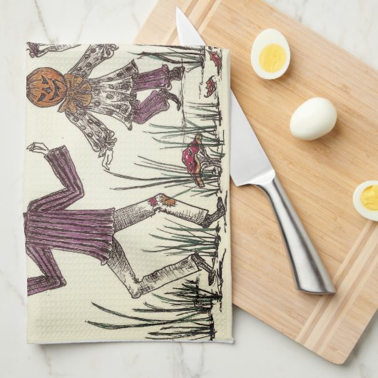 Dansende Pompoen Folk Keuken Handdoek (Quarter Fold)