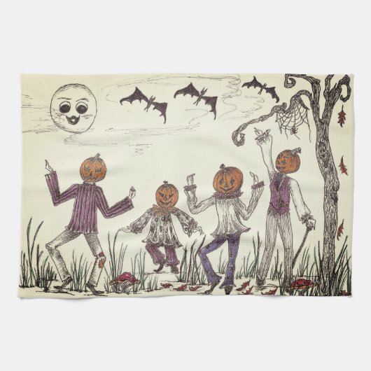 Dansende Pompoen Folk Keuken Handdoek (Horizontaal)