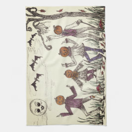Dansende Pompoen Folk Keuken Handdoek