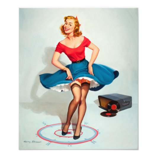 Dansende pop-upmeisje;  Pinup Art Foto Afdruk (Voorkant)