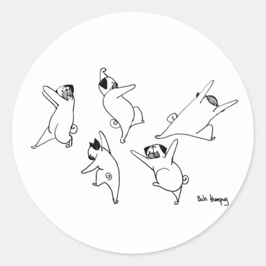 Dansende pugs ronde sticker (Voorkant)