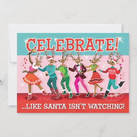 Dansende rendier conga kerstfeest uitnodiging (Voorkant)