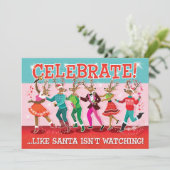 Dansende rendier conga kerstfeest uitnodiging (Staand voorkant)