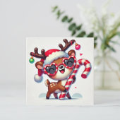 Dansende rendieren met snoepstok en hartbril feestdagenkaart (Staand voorkant)