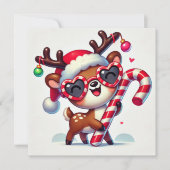 Dansende rendieren met snoepstok en hartbril feestdagenkaart (Voorkant)