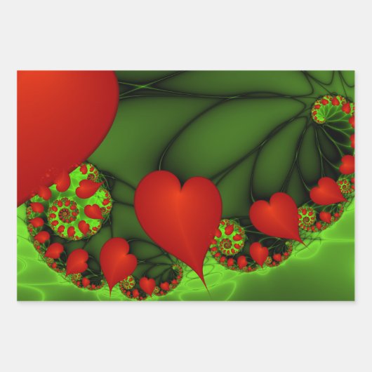Dansende rode harten Moderne Abstracte fractale Ku Inpakpapier Vel (Voorkant 3)