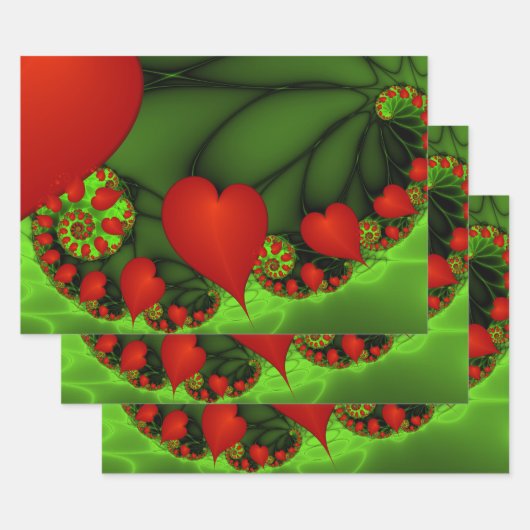 Dansende rode harten Moderne Abstracte fractale Ku Inpakpapier Vel (Set)