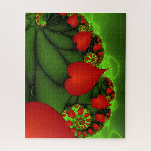 Dansende rode harten Moderne Abstracte fractale Ku Legpuzzel (Verticaal)
