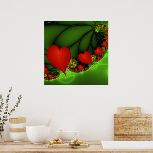 Dansende rode harten Moderne Abstracte fractale Ku Poster (Keuken)