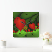 Dansende rode harten Moderne Abstracte fractale Ku Vierkante Klok (Huis)