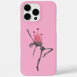 Dansende Rode Vuur Vlammen Skelet Illustratie Roze iPhone 16 Pro Max Hoesje