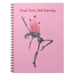 Dansende Rode Vuur Vlammen Skelet Illustratie Roze Notitieboek