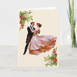 Dansende romantisch paar met Mistletoe & Holly Kaart