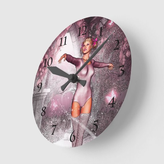 Dansende roze Ballerina Ronde Klok (Hoek)