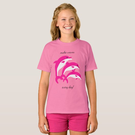 Dansende roze dolfijnen t-shirt (Voorkant volledig)