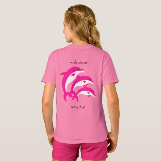 Dansende roze dolfijnen t-shirt (Achterkant volledig)