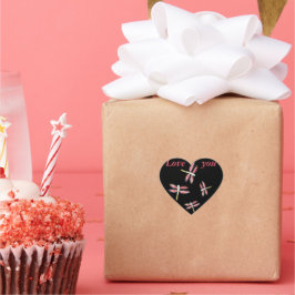 Dansende roze dragonfly bugs hart sticker