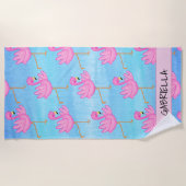 Dansende Roze Flamingo Persoonlijke Beach Towel Strandlaken (Voorkant)