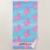 Dansende Roze Flamingo Persoonlijke Beach Towel Strandlaken (Voorkant)