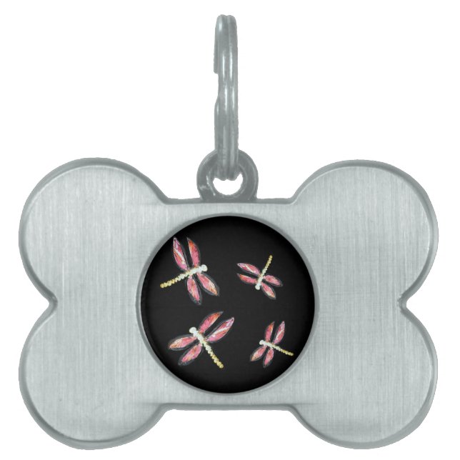 Dansende Roze Libelle Insecten Huisdieren Naamplaatje (voorkant)