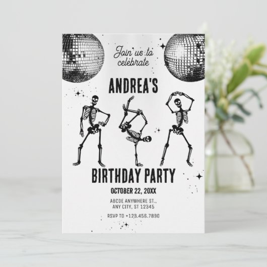 dansende schedel discotheekfeest kaart (Staand voorkant)