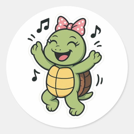 Dansende schildpad ronde sticker (Voorkant)