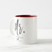 Dansende Script Lettering Mr en Mrs. Tweekleurige Koffiemok (Voorkant links)