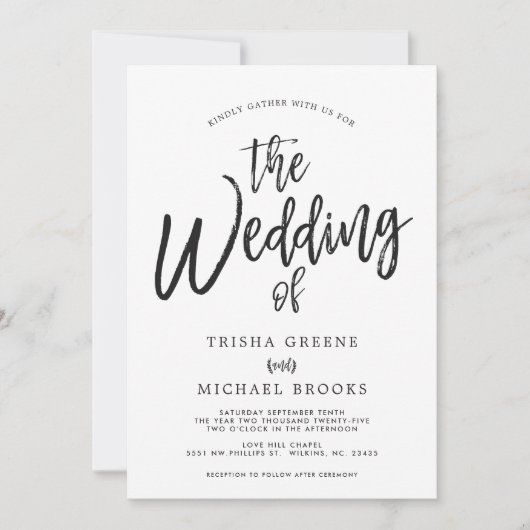 Dansende Script Styled Black|White Wedding Kaart (Voorkant)