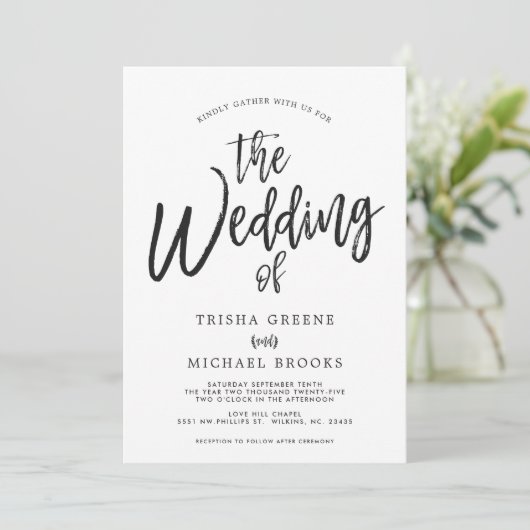 Dansende Script Styled Black|White Wedding Kaart (Staand voorkant)