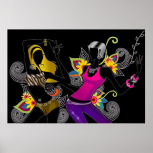 Dansende Silhouette Girls Poster