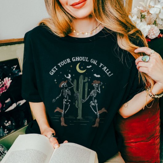 Dansende Skelet Boot Scooting Western Halloween T-shirt