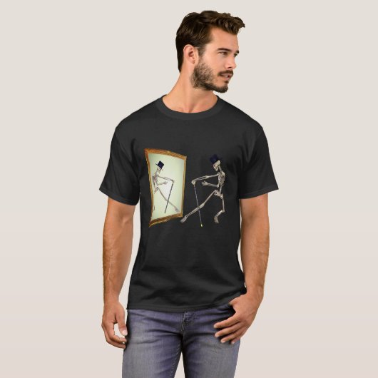 Dansende skelet in Mirror Funny T-shirt (Voorkant volledig)