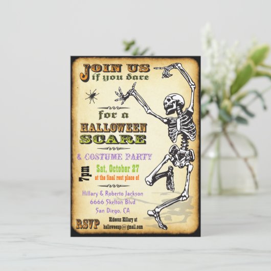 Dansende Skeleton Halloween Party-uitnodigingen Kaart (Staand voorkant)