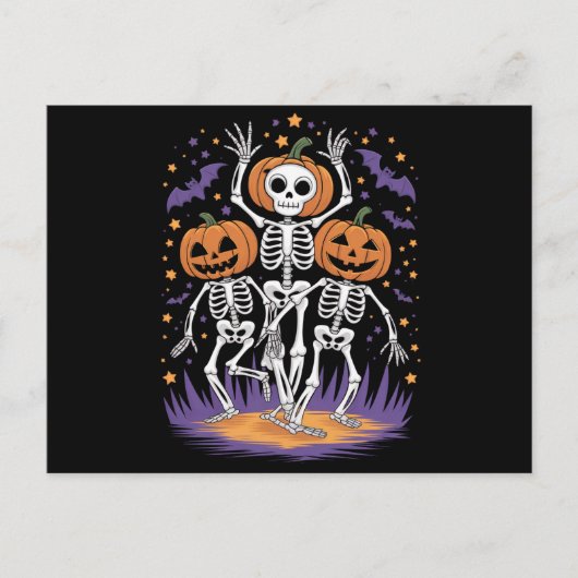Dansende Skeleton Halloween Pumpkin Briefkaart (Voorkant)