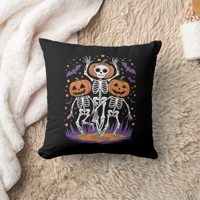 Dansende Skeleton Halloween Pumpkin Kussen (Deken)