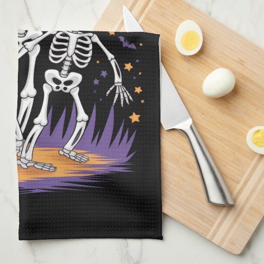 Dansende Skeleton Halloween Pumpkin Theedoek (Quarter Fold)