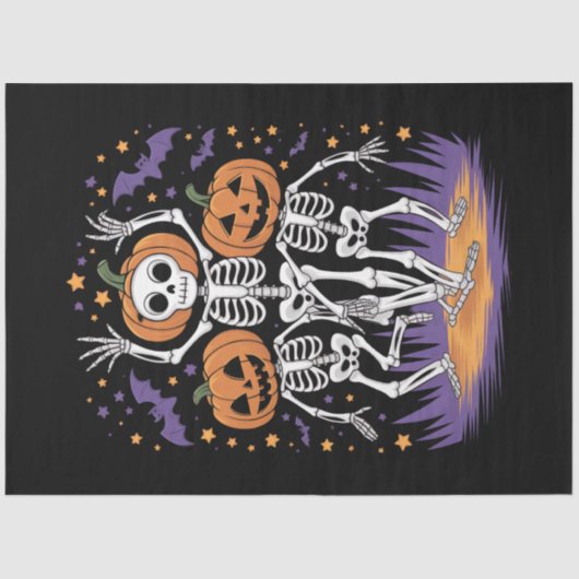 Dansende Skeleton Halloween Pumpkin Tissuepapier (Voorkant)