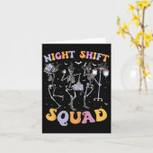 Dansende Skeleton Nurse Night Squad Shift Hallowee Kaart (Gele Bloem)