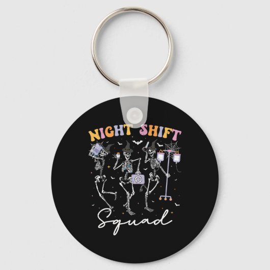 Dansende Skeleton Nurse Night Squad Shift Hallowee Sleutelhanger (Voorkant)