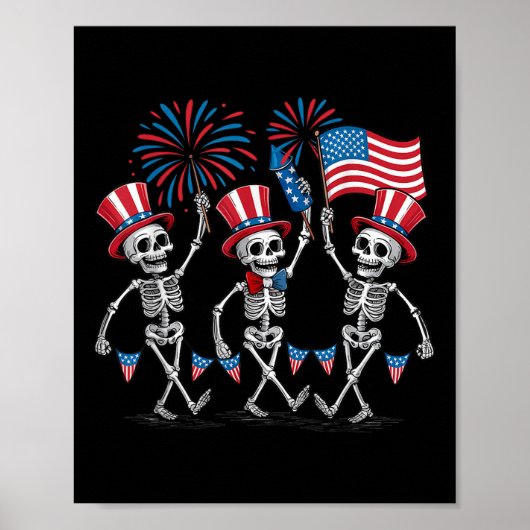 Dansende skeletten 4 juli grappig patriottisch man poster (Voorkant)