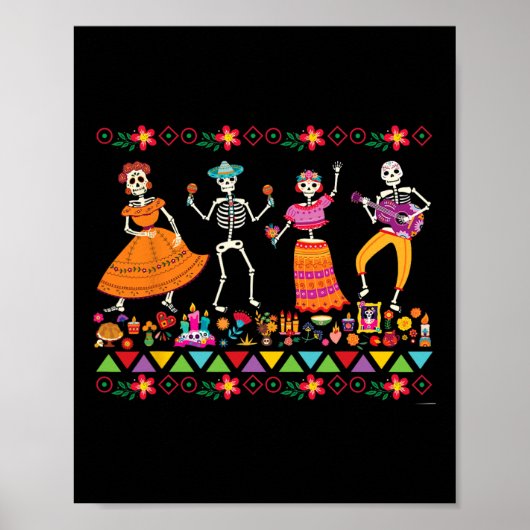 Dansende skeletten Dag van de Dode Mexicaanse Dia  Poster (Voorkant)