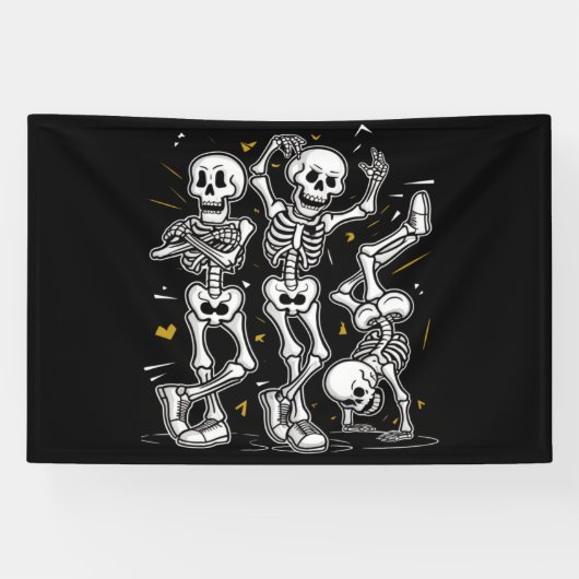 Dansende Skeletten Dans Uitdaging Halloween  Spandoek (Horizontaal)