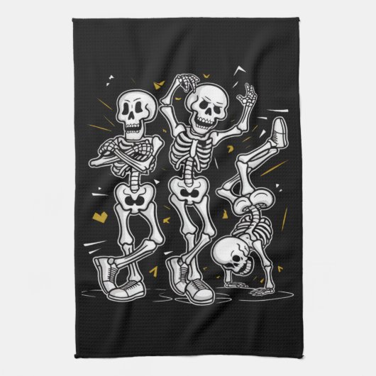 Dansende Skeletten Dans Uitdaging Halloween Theedoek (Verticaal)