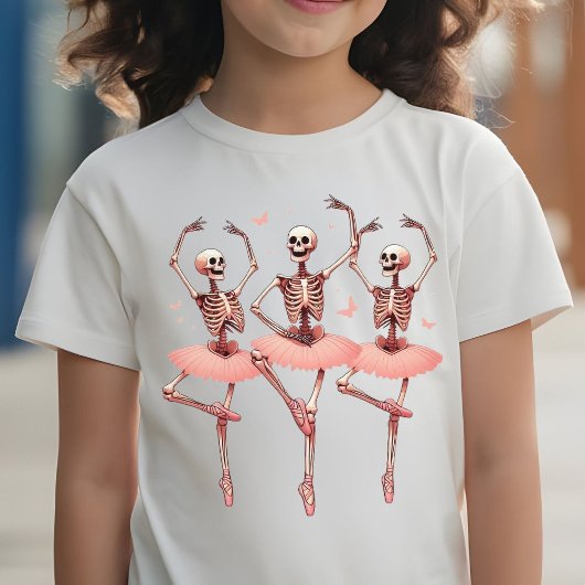 Dansende skeletten en vlinders Halloween Pink T-shirt